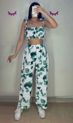 ست تاپ شلوار چیندار سرشانه گره ای